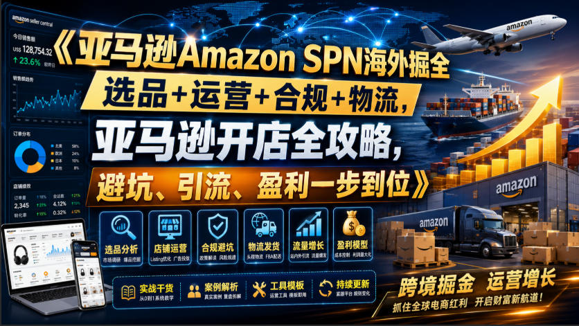 亚马逊Amazon SPN海外掘全，选品+运营+合规+物流，亚马逊开店全攻略，避坑、引流、盈利一步到位-我爱项目网