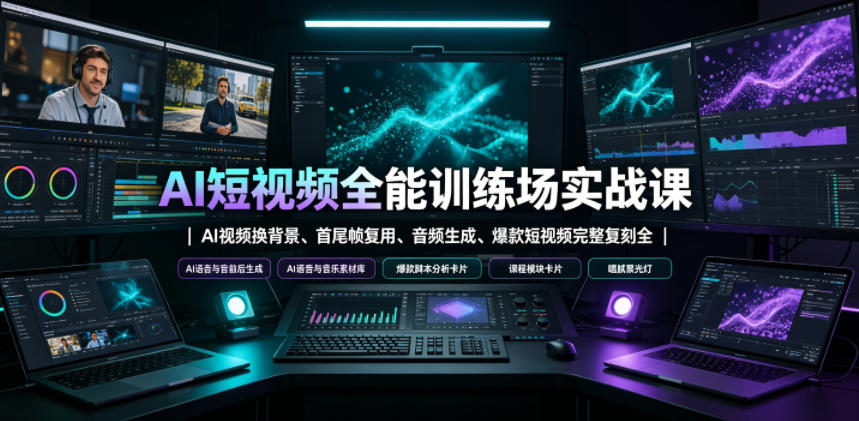 AI短视频全能训练场实战课｜AI视频换背景、首尾帧复用、音频生成、爆款短视频完整复刻全套实操教学-我爱项目网