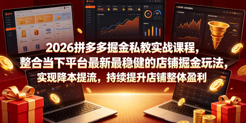 2026拼多多掘金私教实战课程，整合当下平台最新最稳健的店铺掘金玩法，实现降本提流，持续提升店铺整体盈利-我爱项目网