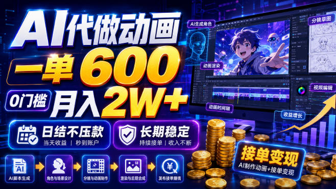 AI代做动画，一单600，0门槛月入2W+，日结不压款，长期稳定【揭秘】-我爱项目网