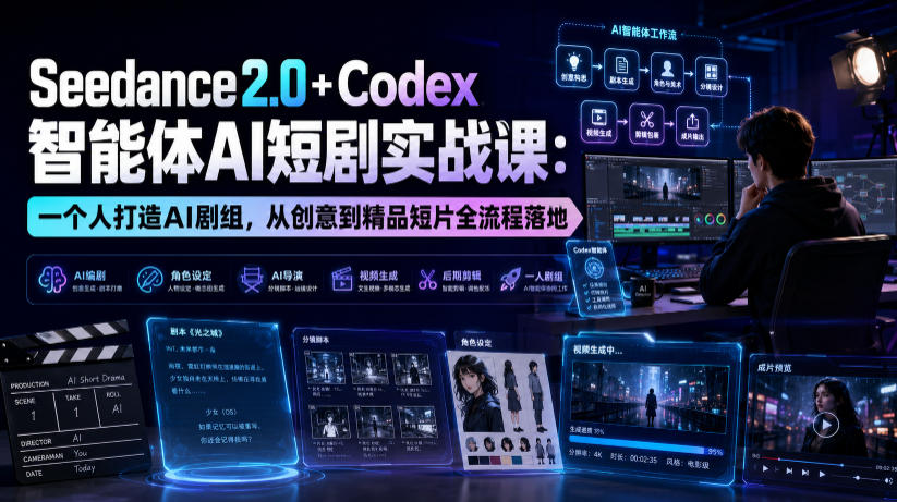 Seedance2.0+Codex智能体AI短剧实战课：一个人打造AI剧组，从创意到精品短片全流程-我爱项目网
