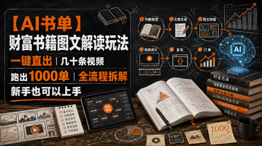 【AI书单】财富书籍图文解读玩法，一键直出，几十条视频，跑出1000单，全流程拆解，新手也可以上手-我爱项目网