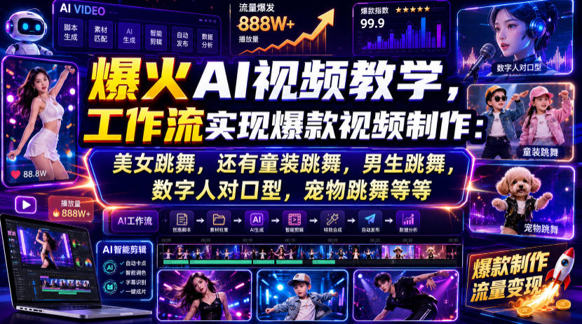 爆火AI视频教学，工作流实现爆款视频制作：美女跳舞，还有童装跳舞，男生跳舞，数字人对口型，宠物跳舞等等-我爱项目网