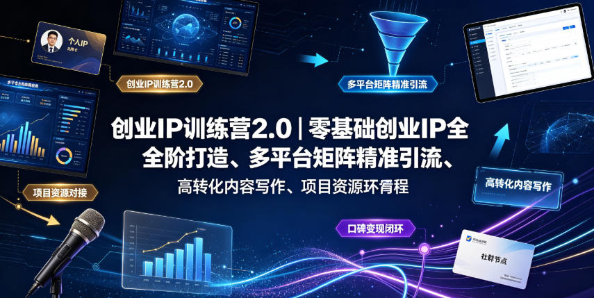 创业IP训练营2.0｜零基础创业IP全阶打造、多平台矩阵精准引流、高转化内容写作、项目资源对接与口碑变现闭环课程-我爱项目网