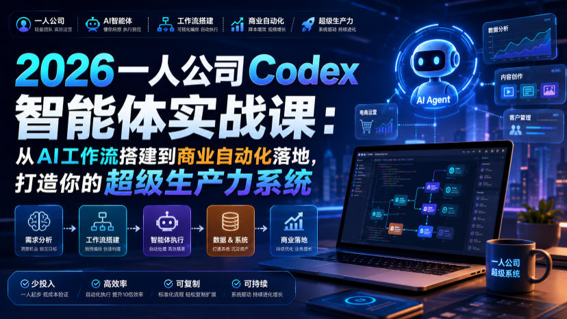 2026一人公司Codex智能体实战课：从AI工作流搭建到商业自动化落地，打造你的超级生产力系统-我爱项目网