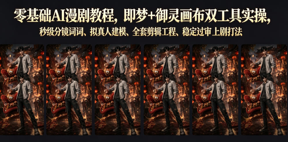 零基础AI漫剧教程，即梦+御灵画布双工具实操，秒级分镜提示词、拟真人建模、全套剪辑工程、稳定过审上剧打法-我爱项目网