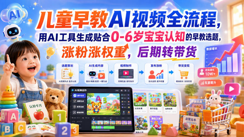 儿童早教AI视频全流程，用AI工具生成贴合0-6岁宝宝认知的早教选题，涨粉涨权重，后期转带货-我爱项目网