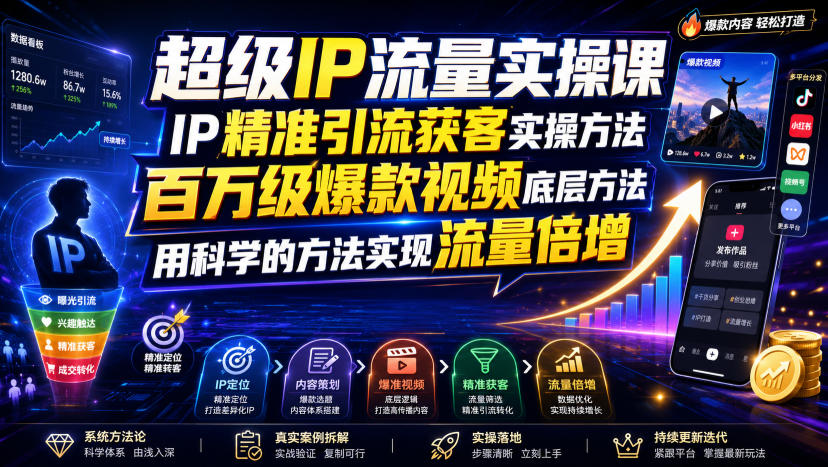 超级IP流量实操课，IP精准引流获客实操方法，百万级爆款视频底层方法，用科学的方法实现流量倍增-我爱项目网