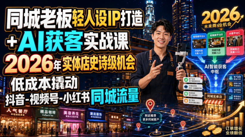 同城老板轻人设IP打造+AI获客实战课，2026年实体店史诗级机会，低成本撬动抖音-视频号-小红书同城流量-我爱项目网