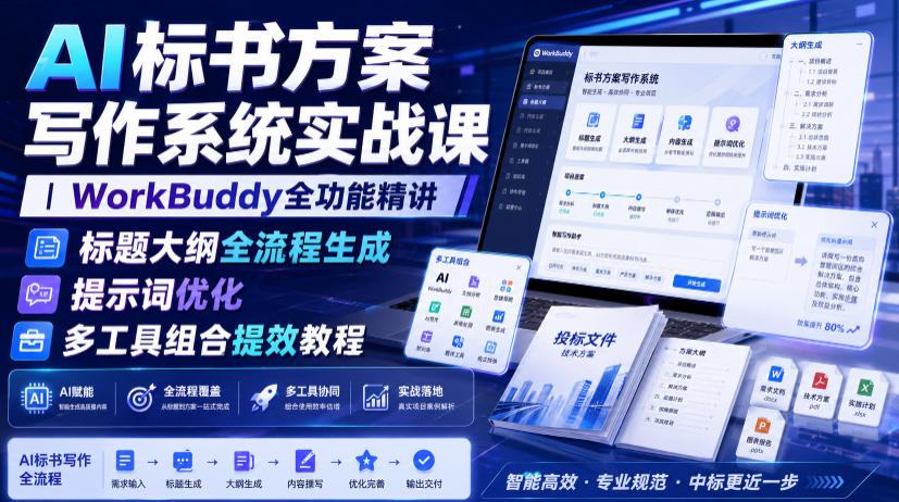AI标书方案写作系统实战课｜WorkBuddy全功能精讲・标题大纲全流程生成・提示词优化・多工具组合提效教程-我爱项目网