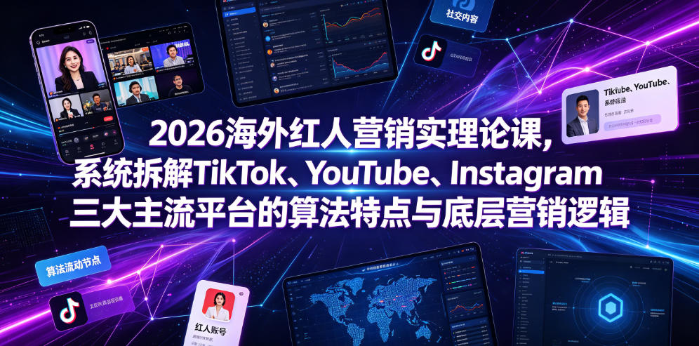 2026海外红人营销实理论课，系统拆解TikTok、YouTube、Instagram三大主流平台的算法特点与底层营销逻辑-我爱项目网