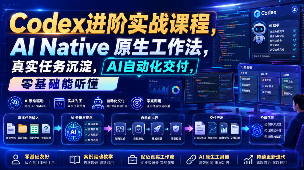 Codex进阶实战课｜AI Native原生工作法，22节真实任务落地，从配置到AI自动化交付全链路教程-我爱项目网