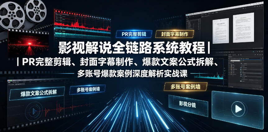 影视解说全链路系统教程｜PR完整剪辑、封面字幕制作、爆款文案公式拆解、多账号爆款案例深度解析实战课-我爱项目网