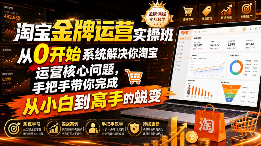 淘宝金牌运营实操班，从0开始系统解决你淘宝运营核心问题，手把手带你完成从小白到高手的蜕变（2026年7月）-我爱项目网