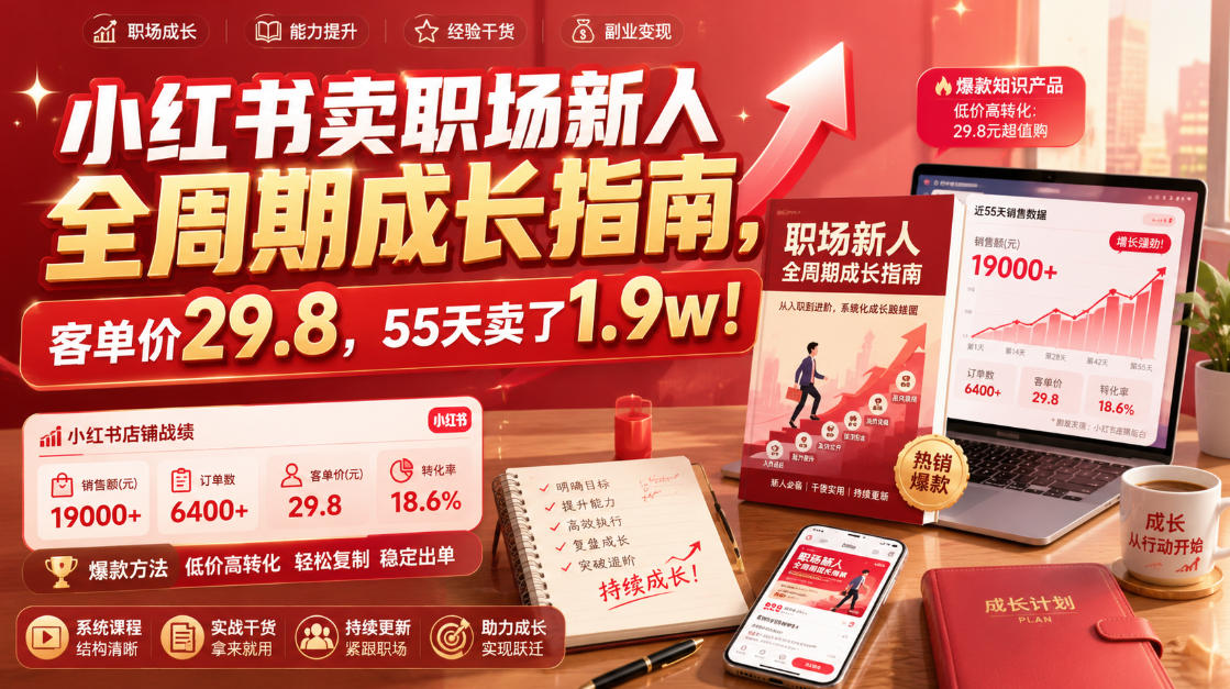 小红书卖职场新人全周期成长指南，客单价29.8，55天卖了1.9w！-我爱项目网