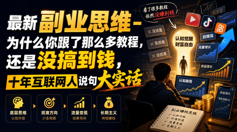 最新副业思维-为什么你跟了那么多教程，还是没搞到钱，十年互联网人说句大实话【揭秘】-我爱项目网