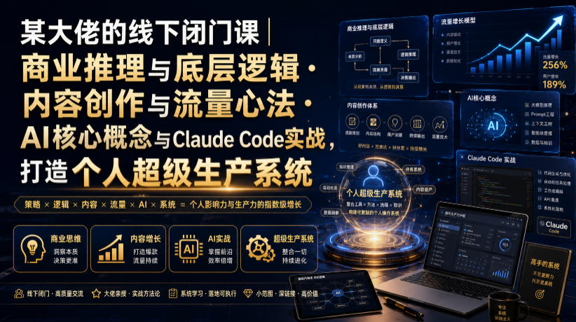 某大佬的线下闭门课｜商业推理与底层逻辑・内容创作与流量心法・AI核心概念与Claude Code实战，打造个人超级生产系统【录音+图片】-我爱项目网