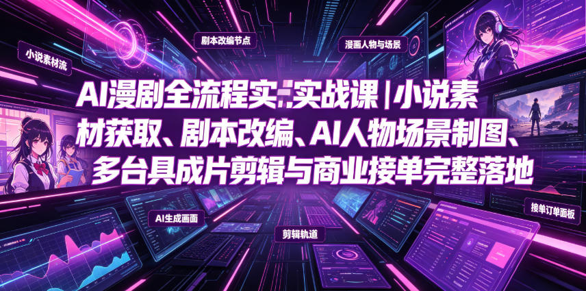 AI漫剧全流程实战课｜小说素材获取、剧本改编、AI人物场景制图、多工具成片剪辑、平台付费变现与商业接单完整落地-我爱项目网