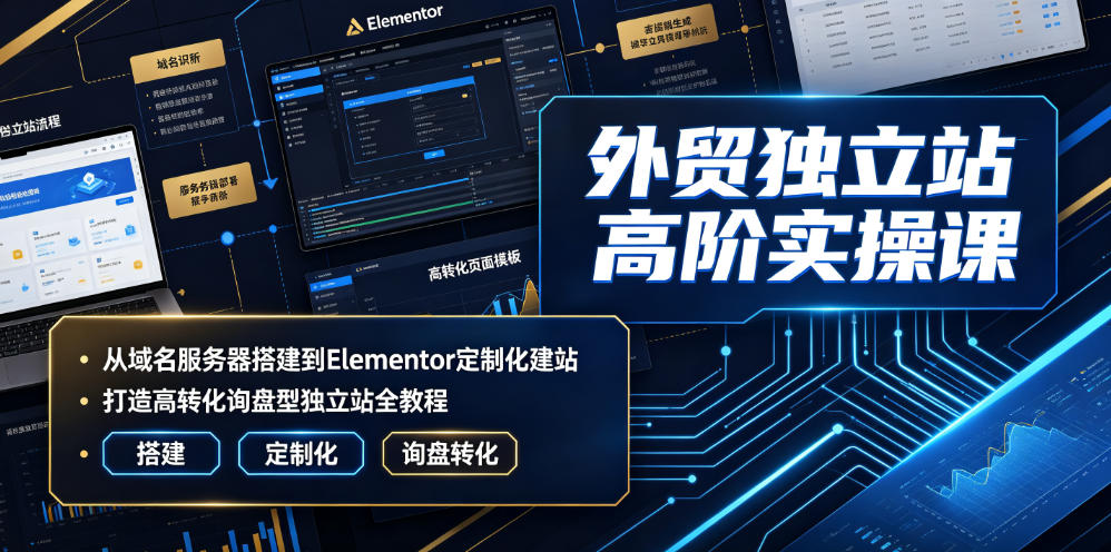 外贸独立站高阶实操课｜从域名服务器搭建到Elementor定制化建站，打造高转化询盘型独立站全教程-我爱项目网