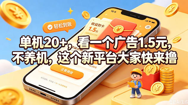 单机20+,看一个广告1.5米,不养机,这个新平台大家快来撸【揭秘】-我爱项目网
