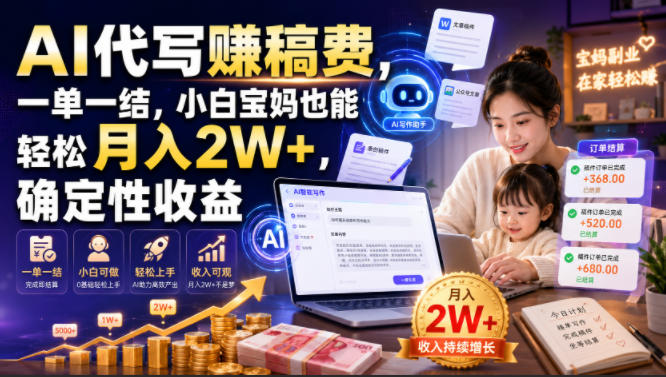 AI代写賺稿费，一单一结，小白宝妈也能轻松月入2W+，确定性收益【揭秘】-我爱项目网