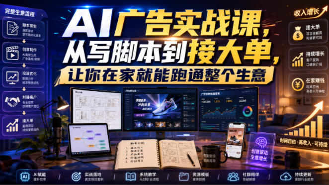 AI广告实战课，从写脚本到接大单，让你在家就能跑通整个生意【原创双语字幕】-我爱项目网