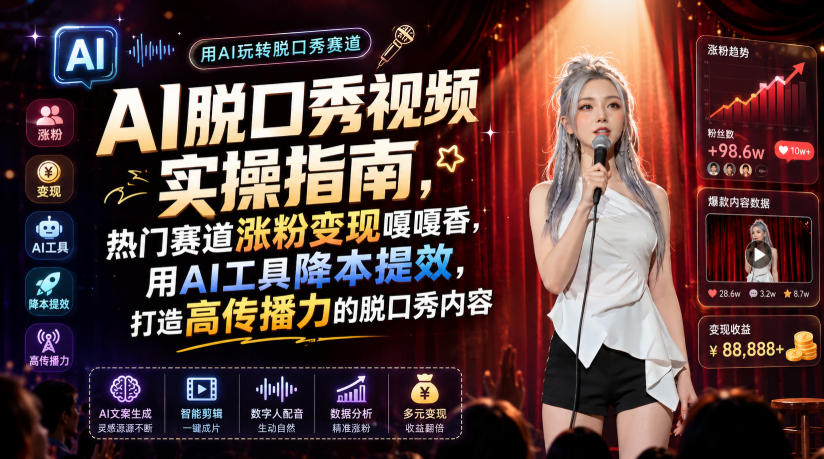 AI脱口秀视频实操指南，热门赛道涨粉变现嘎嘎香，用AI工具降本提效，打造高传播力的脱口秀内容-我爱项目网