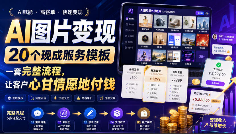 AI图片变现，20个现成服务模板，一套完整流程，让客户心甘情愿地付钱【原创双语字幕】-我爱项目网