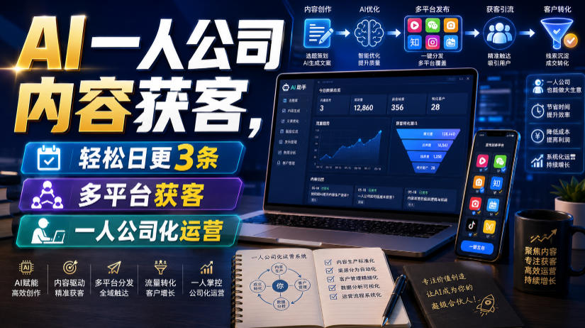 AI一人公司内容获客，轻松日更3条，多平台获客，一人公司化运营-我爱项目网