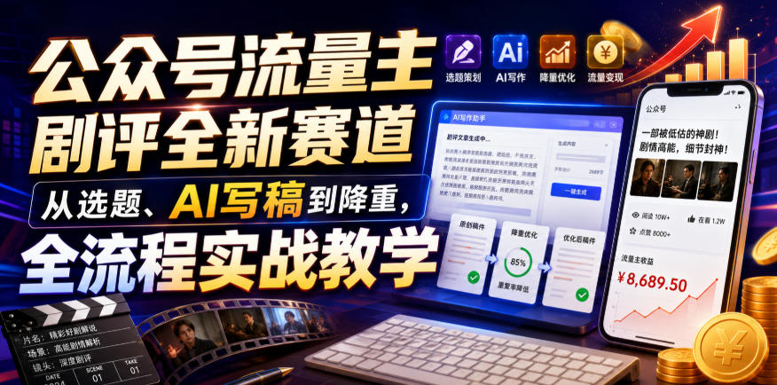 公众号流量主剧评全新赛道，从选题、AI写稿到降重，全流程实战教学-我爱项目网