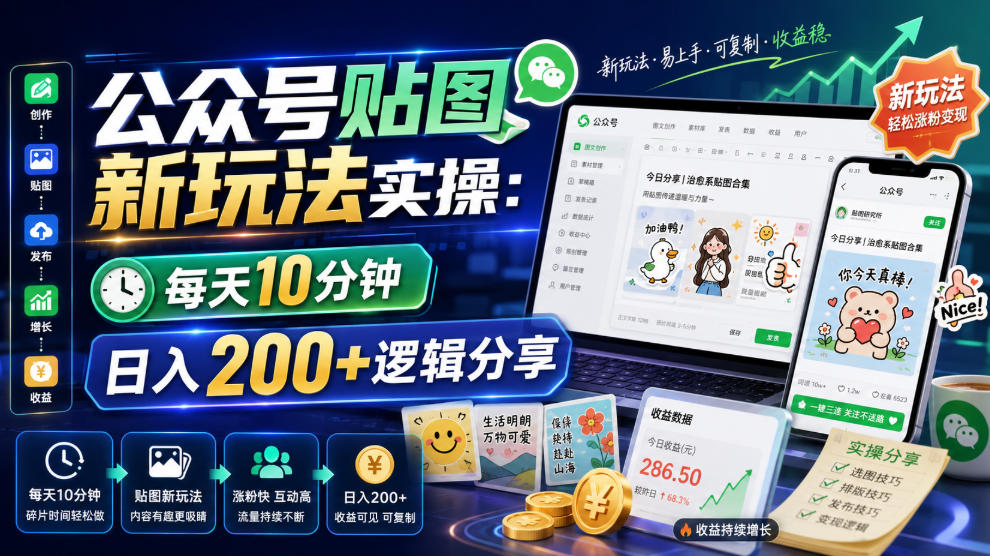 公众号贴图新玩法实操,每天10分钟,日入200+逻辑分享-我爱项目网