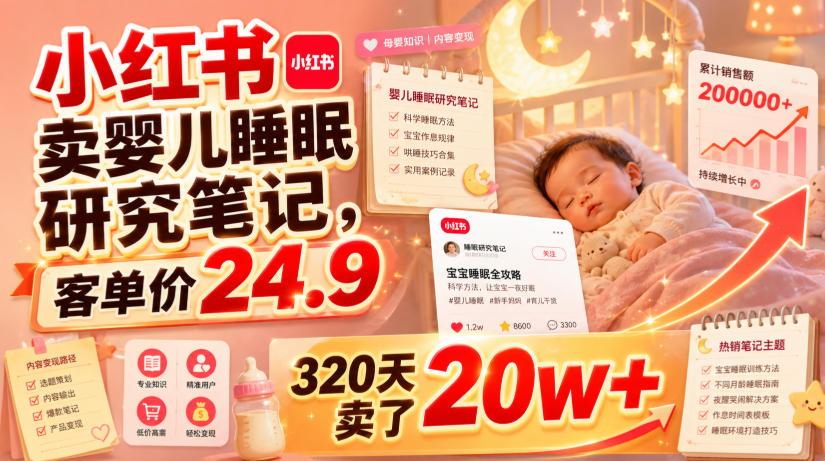 小红书卖婴儿睡眠研究笔记，客单价24.9，320天卖了20w+-我爱项目网