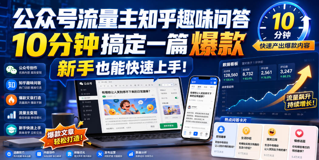 公众号流量主知乎趣味问答，10分钟搞定一篇爆款，新手也能快速上手！-我爱项目网