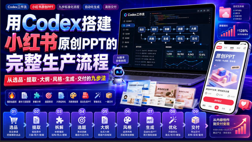 用Codex搭建小红书原创PPT的完整生产流程，从选品·提取·大纲·风格·生成·交付的九步法-我爱项目网