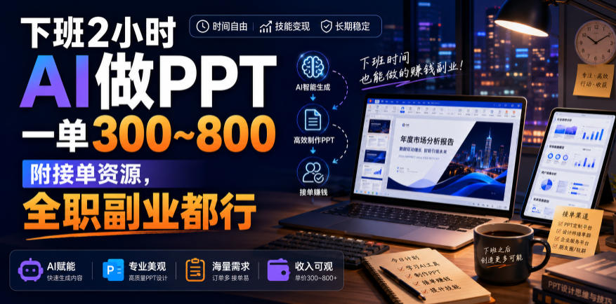 下班2小时AI做PPT,一单300~800,附接单资源,全职副业都行【揭秘】-我爱项目网