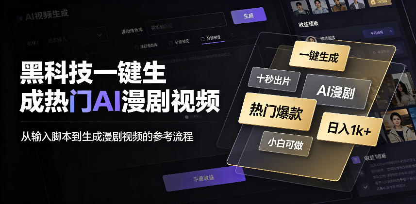 黑科技一键生成热门AI漫剧视频，十秒钟即可搞定，小白也能日入1k+【揭秘】-我爱项目网