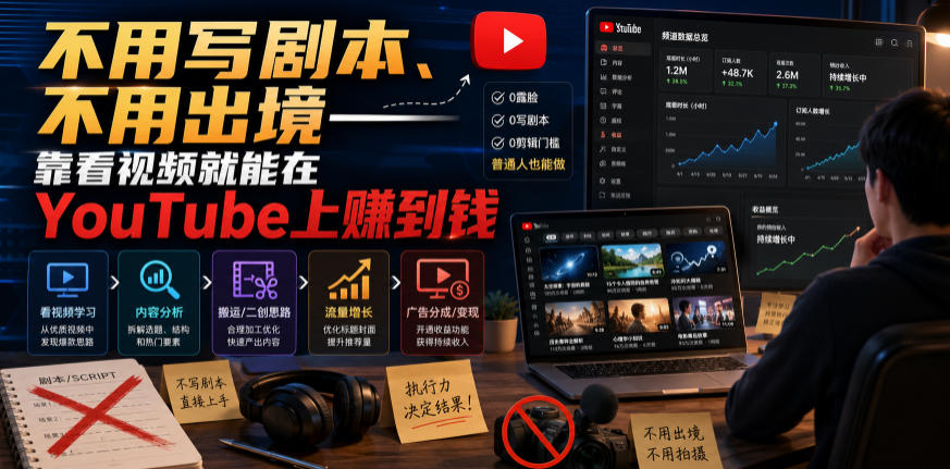 不用写剧本、不用出境——靠看视频就能在YouTube上賺到钱【原创双语字幕】-我爱项目网