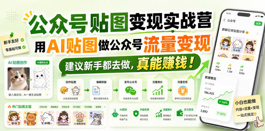 公众号贴图变现实战营,用AI贴图做公众号流量变现,建议新手都去做,真能賺钱!-我爱项目网