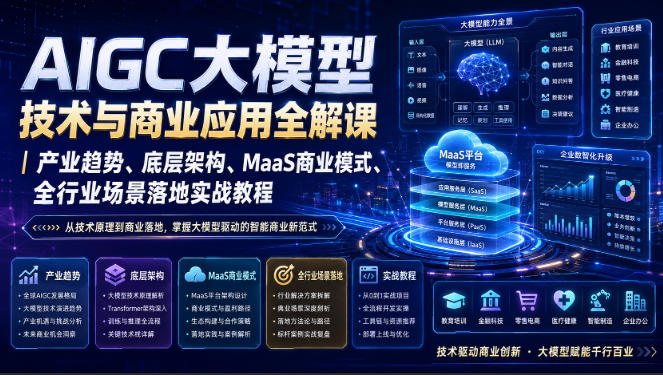 AIGC大模型技术与商业应用全解课|产业趋势、底层架构、MaaS商业模式、全行业场景落地实战教程-我爱项目网
