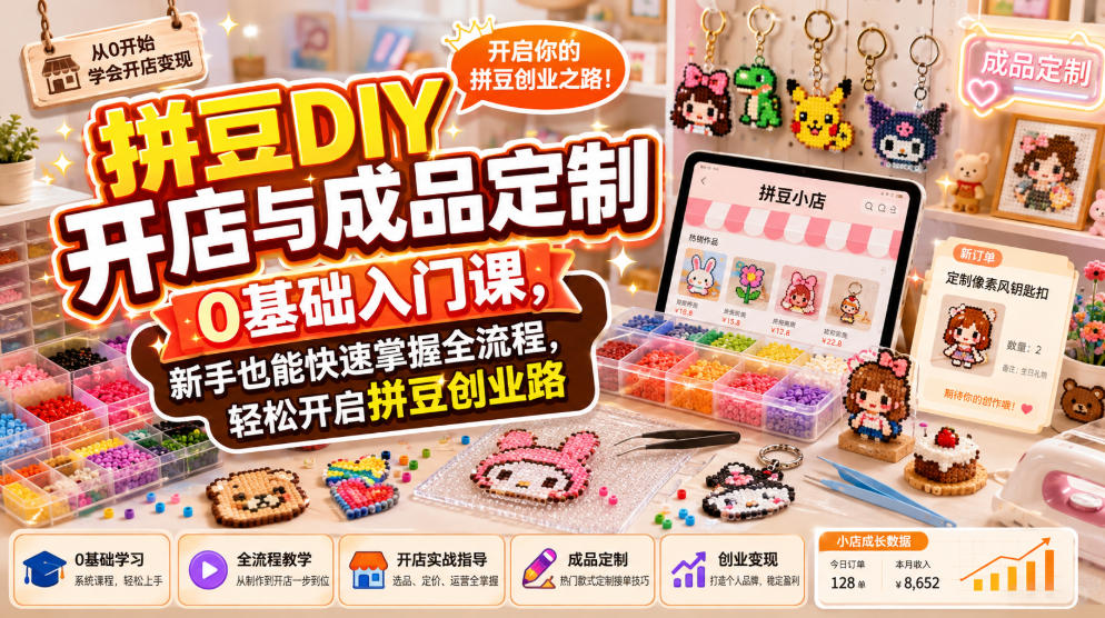 拼豆DIY开店与成品定制0基础入门课，新手也能快速掌握全流程，轻松开启拼豆创业路-我爱项目网