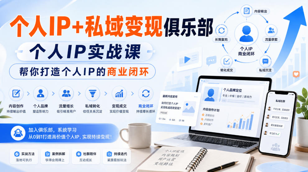 个人IP+私域变现俱乐部，个人IP实战课，帮你打造个人IP的商业闭环-我爱项目网
