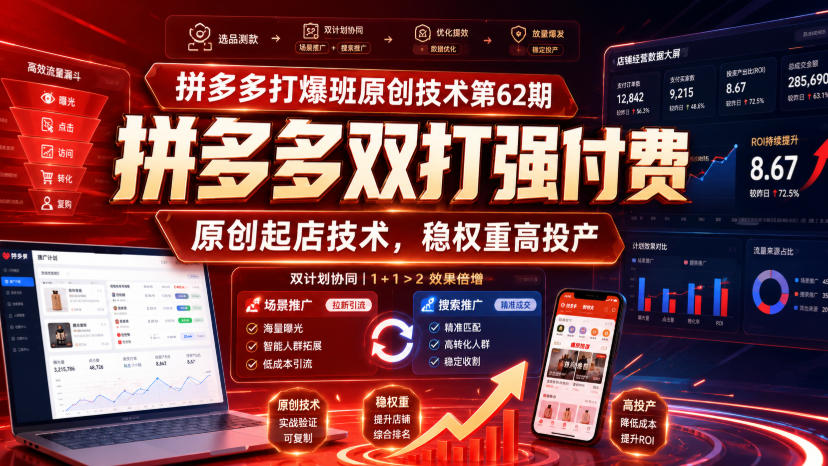 拼多多打爆班原创技术第62期，拼多多双打强付费，原创起店技术，稳权重高投产-我爱项目网