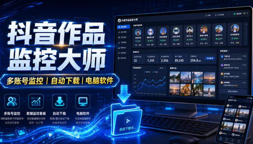抖音作品监控大师，多账号监控丨自动下载丨电脑软件-我爱项目网