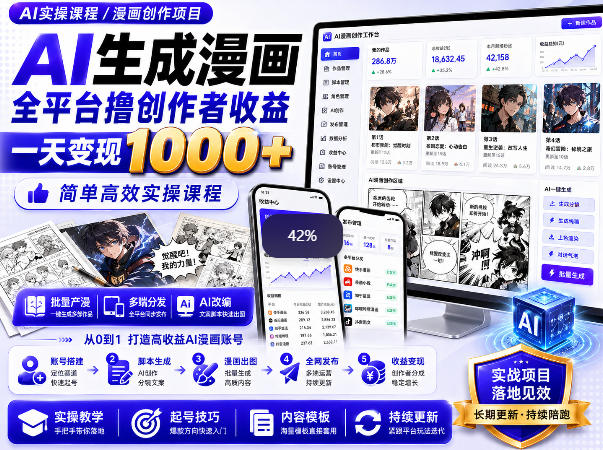 AI生成漫画全平台撸创作者收益内部课程,实操最高单日变现1k+-我爱项目网