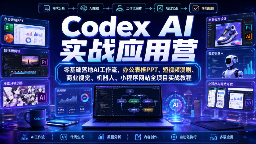Codex AI实战应用营｜零基础落地AI工作流，办公表格PPT、短视频漫剧、商业视觉、机器人、小程序网站全项目实战教程-我爱项目网