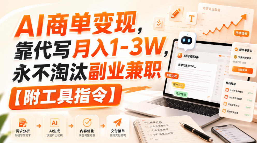 AI商单变现，靠代写月入1-3W，永不淘汰副业兼职【附工具指令】【揭秘】-我爱项目网