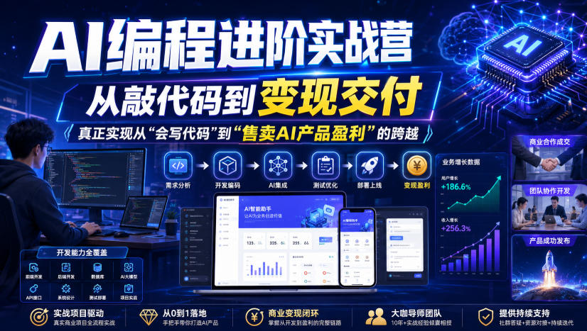 AI编程进阶实战营，从敲代码到变现交付，，真正实现从“会写代码”到“售卖AI产品盈利”的跨越-我爱项目网