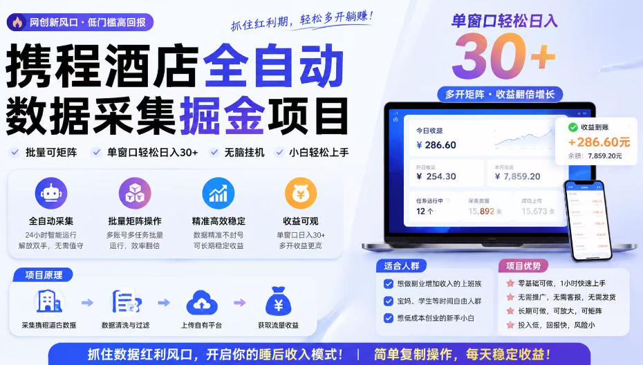携程酒店采集挂G项目，批量可矩阵，单机轻松日入300+，开启你的睡后收入模式!【揭秘】-我爱项目网
