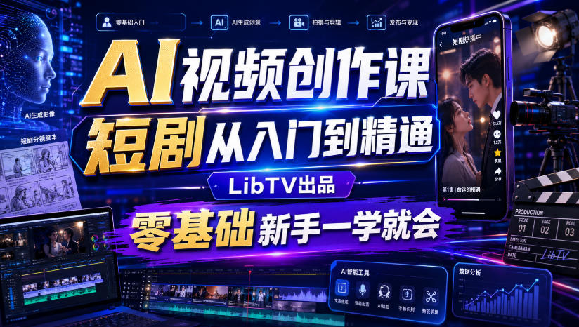 AI视频创作课，短剧从入门到精通，LibTV出品，零基础新手一学就会-我爱项目网