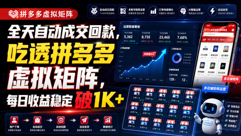 全天自动成交回款，吃透拼多多虚拟矩阵，每日收益稳定破1K+【揭秘】-我爱项目网